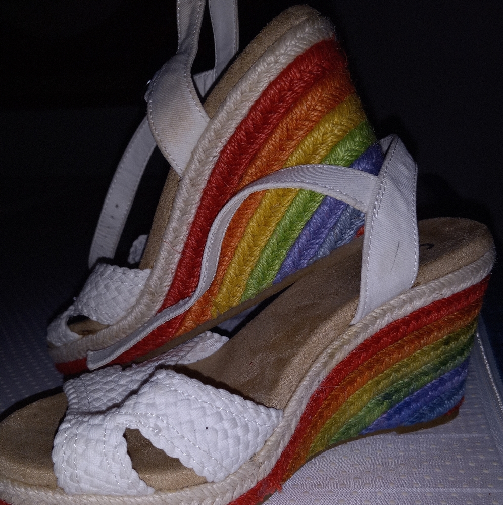 SO rainbow wedge heels size 6.5M